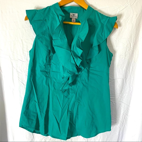 Turquoise Ruffle Blouse Size M - Picture 1 of 5